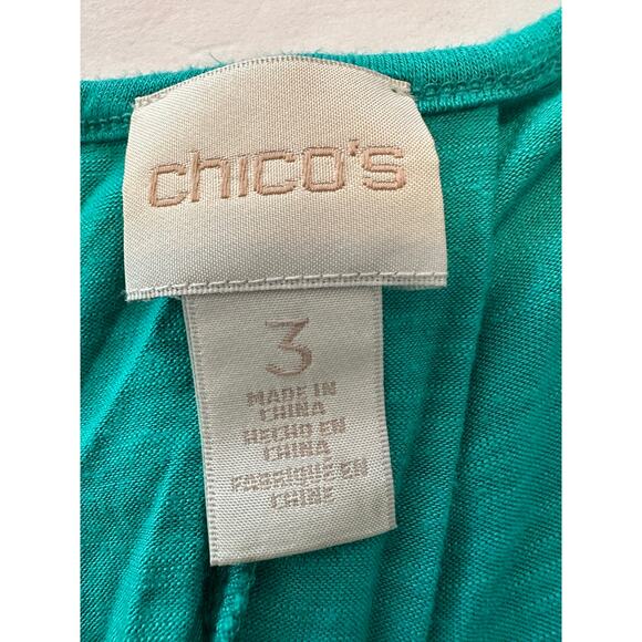 Chico's Green Pullover Top 3/4 Sleeve Back Lace Up Decor Sz 2 US L Rayon/Spandex - Picture 5 of 7